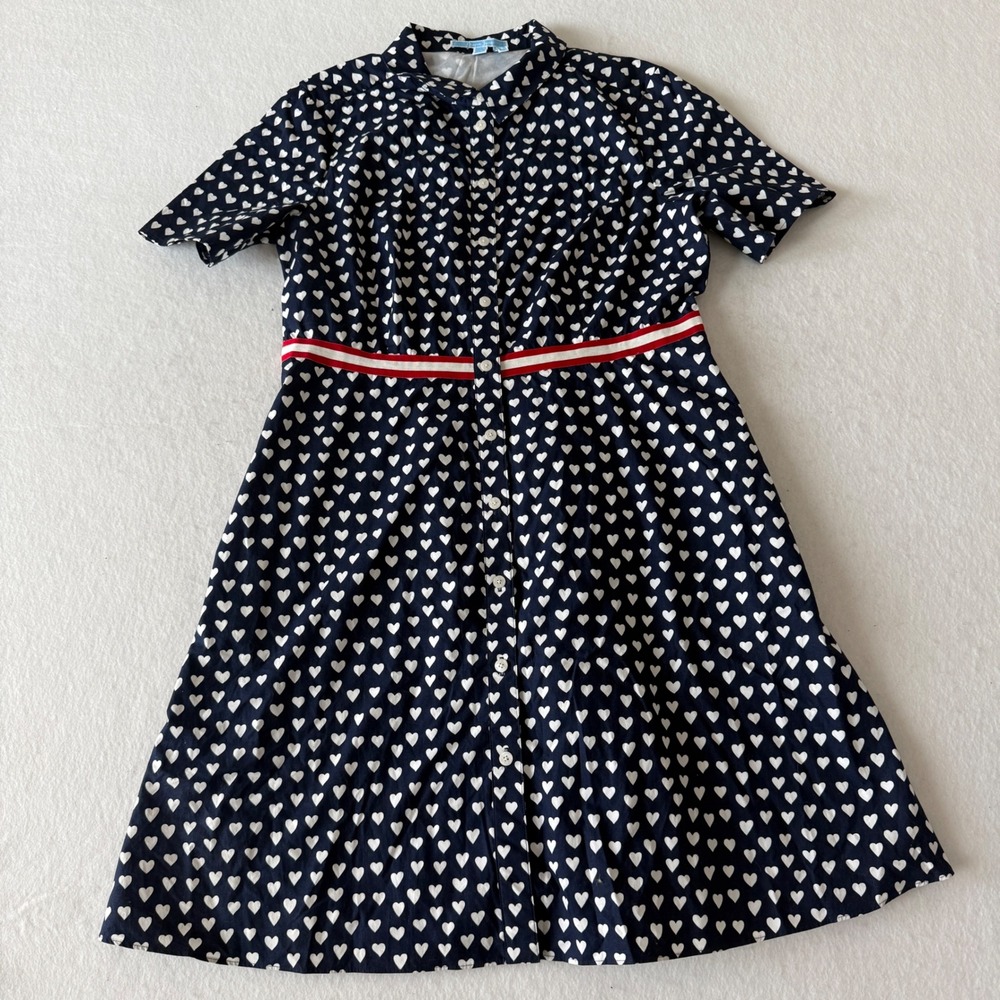 Draper James Heart Print A-Line Silhouette Shirtdress Women 14 Navy Blue